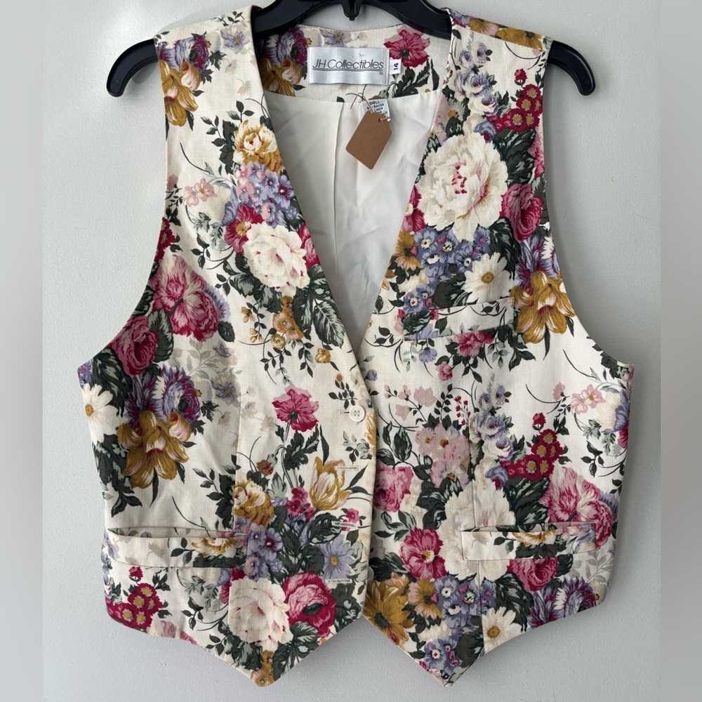 Vintage Cottagecore White Pink Floral Fairycore Button Up Ethereal Vest - Medium